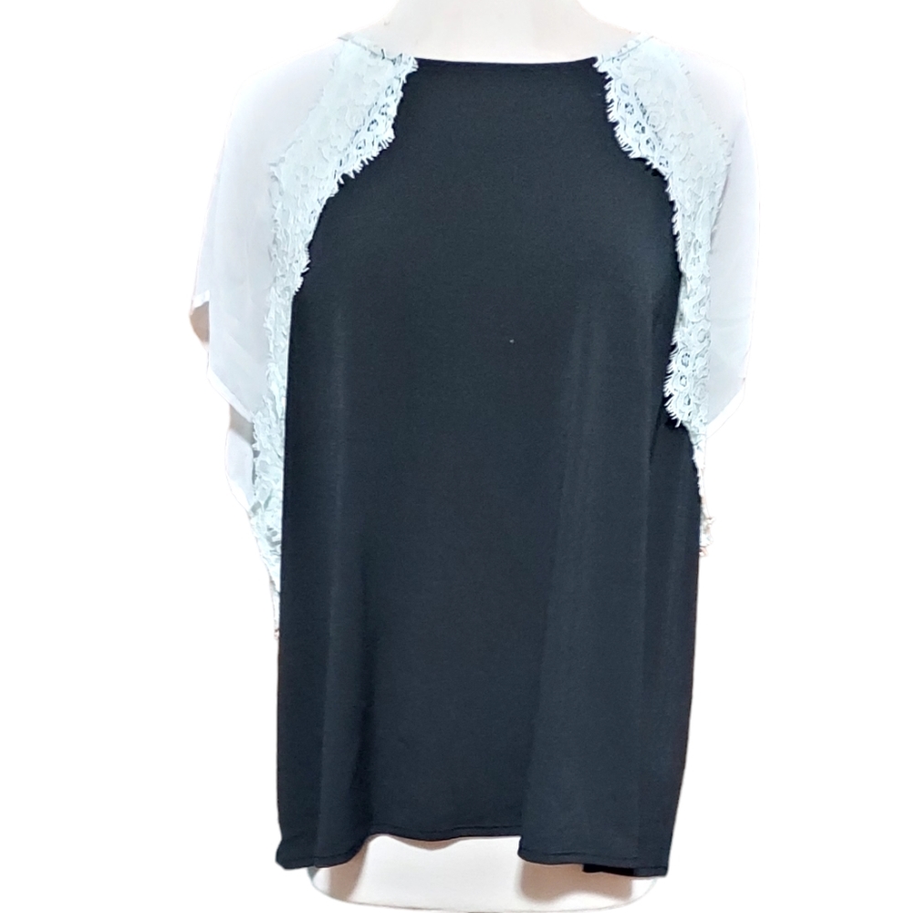 Cato 4xl Top Shirt Blouse Tshirt Light Weight Colorblock Lace Sheer Overlay Cap